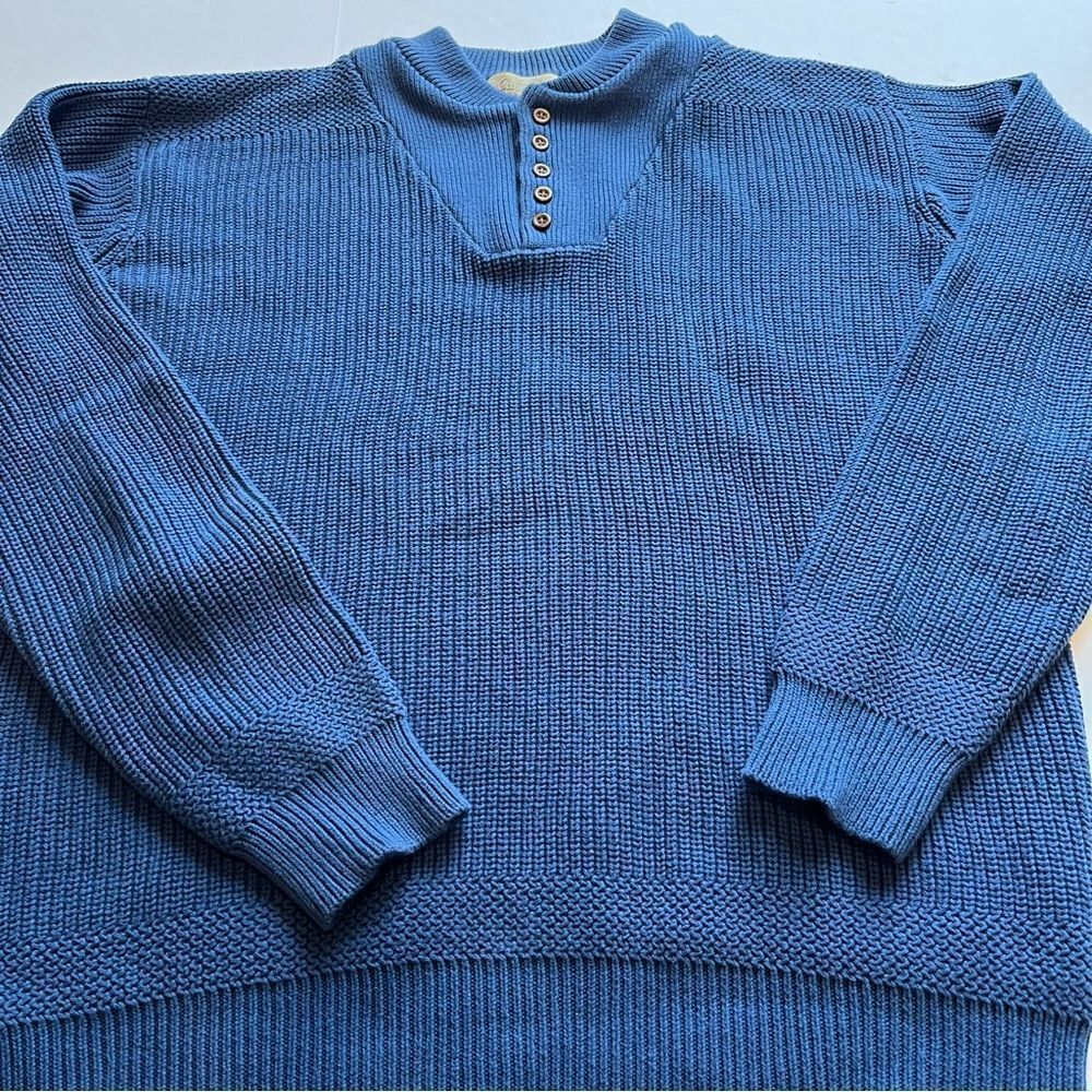 Cabela's Men's Vintage Cotton Sweater Pullover 1/4 Button Royal Blue XL Tall
